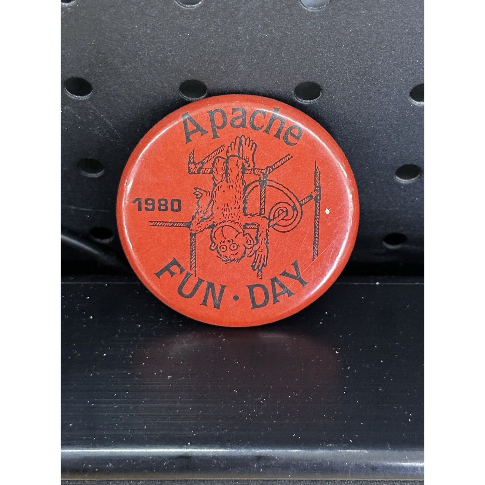 Vintage 1980 Apache Fun Day Pinback Button Native American Event 25 Badge